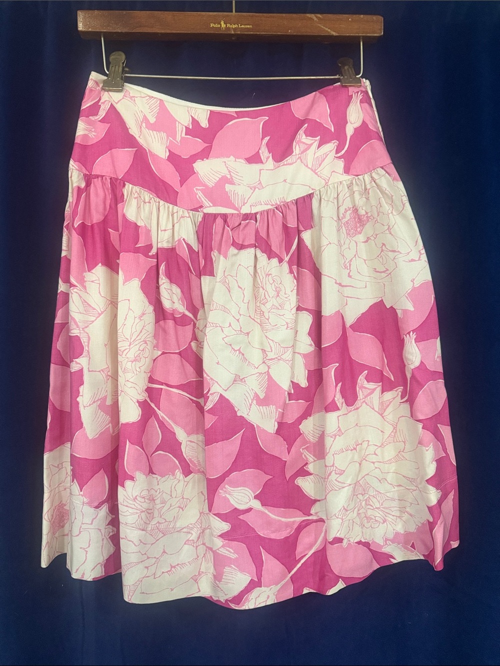 Pink Floral A-Line Midi Skirt